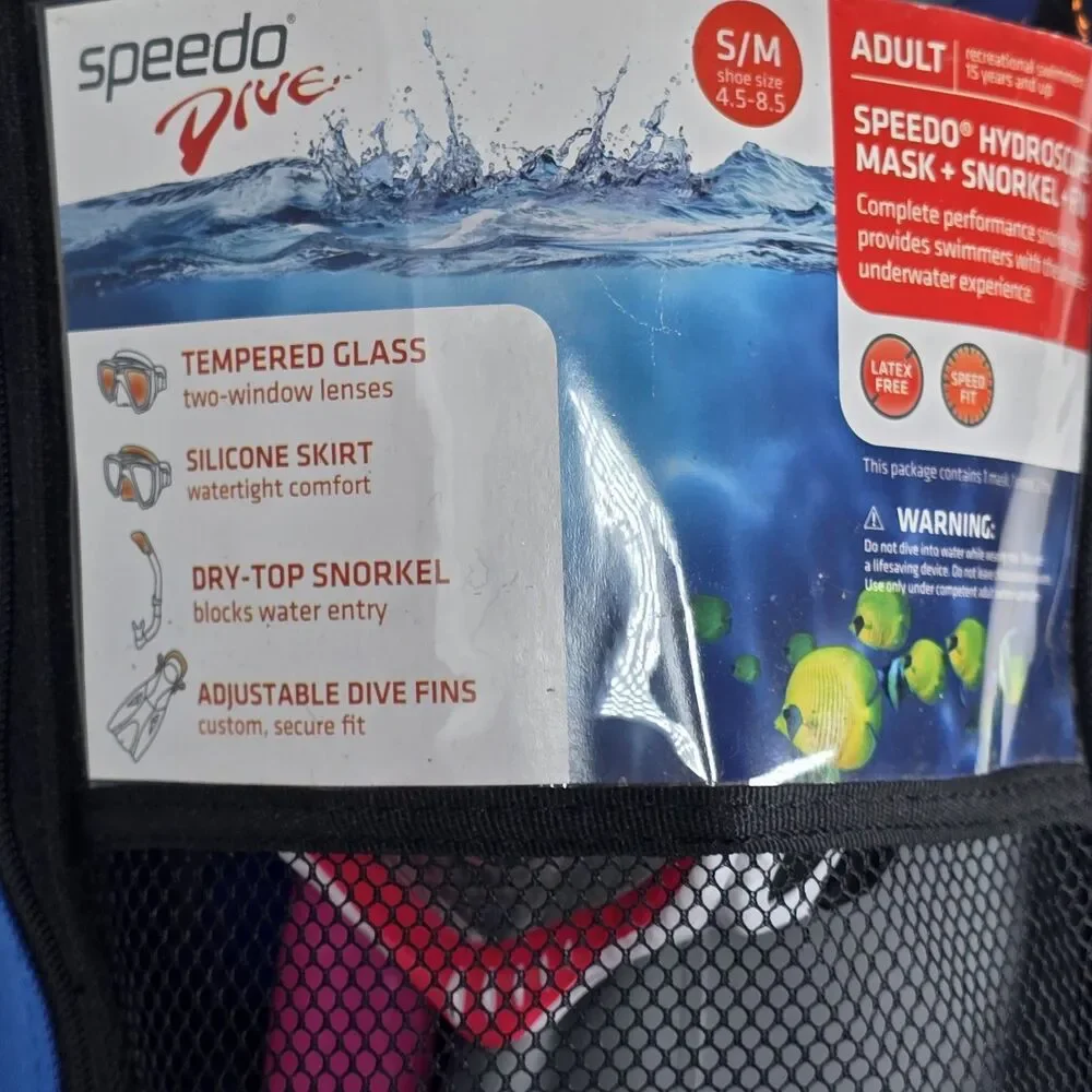 Speedo Dive Snorkel Set (Fins, Mask and Snorkel) Adult S/M Used excellent